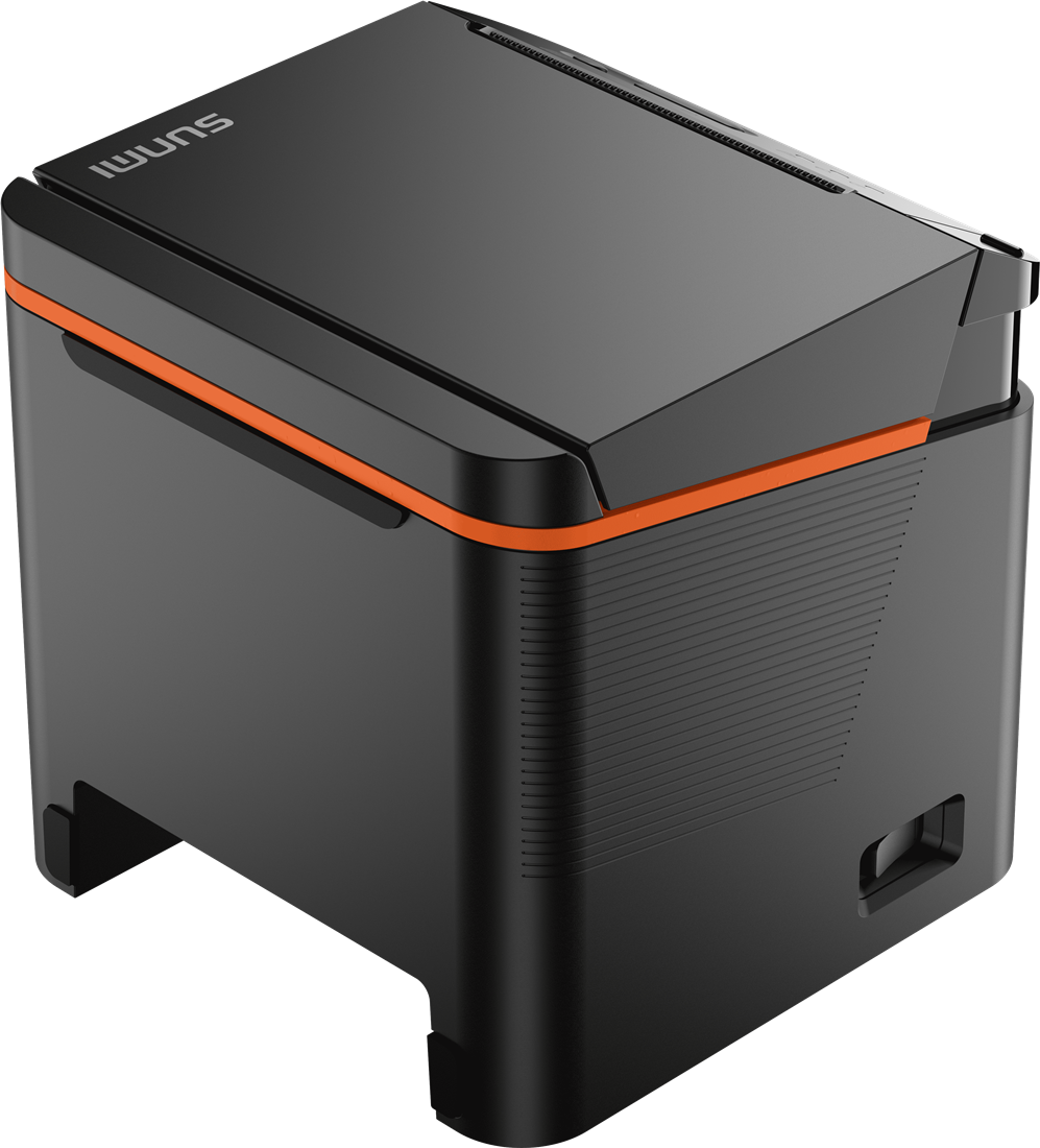 SUNMI Cloud Printer Produktansicht von hinten mit Standf&uuml;&szlig;en